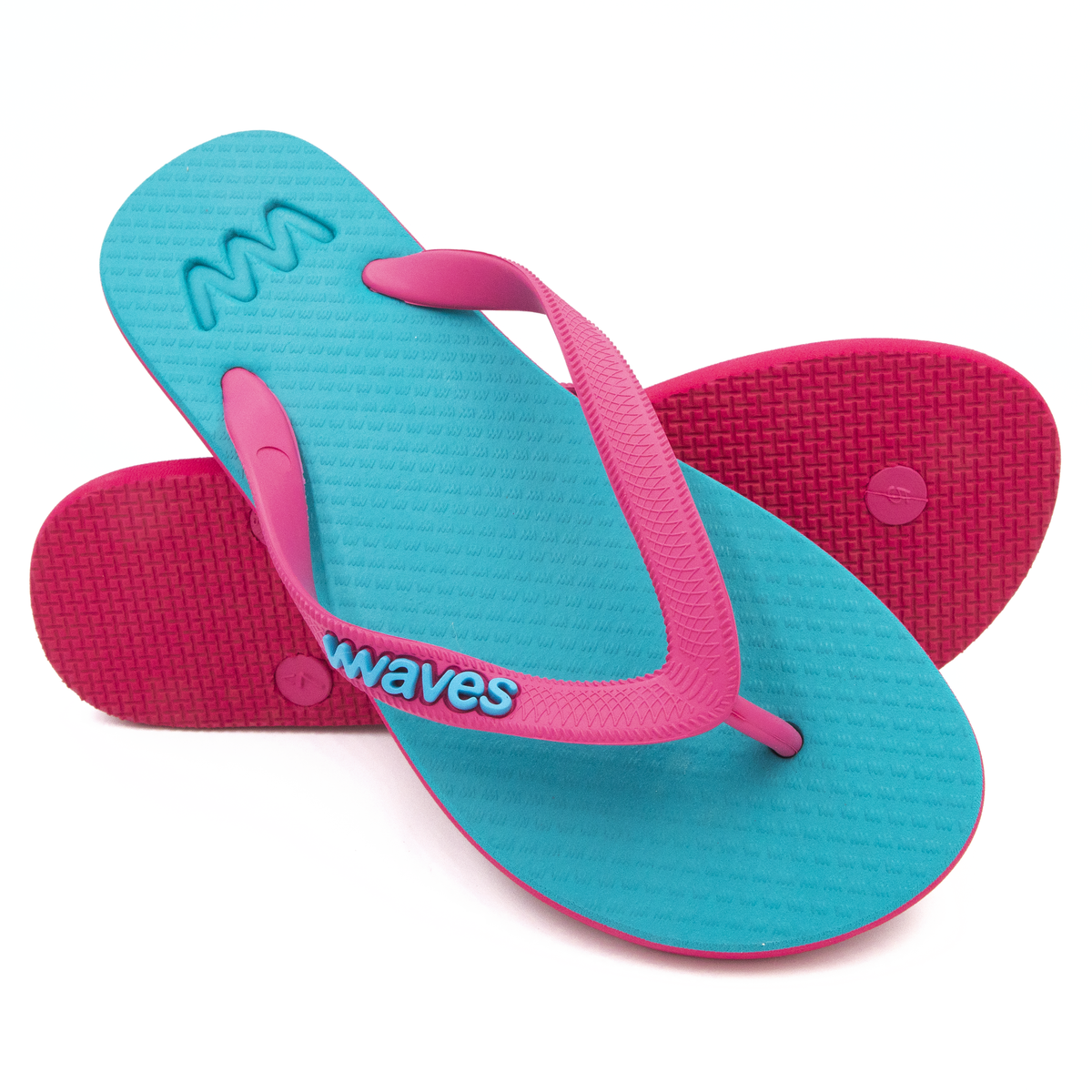 Turquoise and Magenta Twofold Flip Flops, Women's – Waves Flip Flops USA