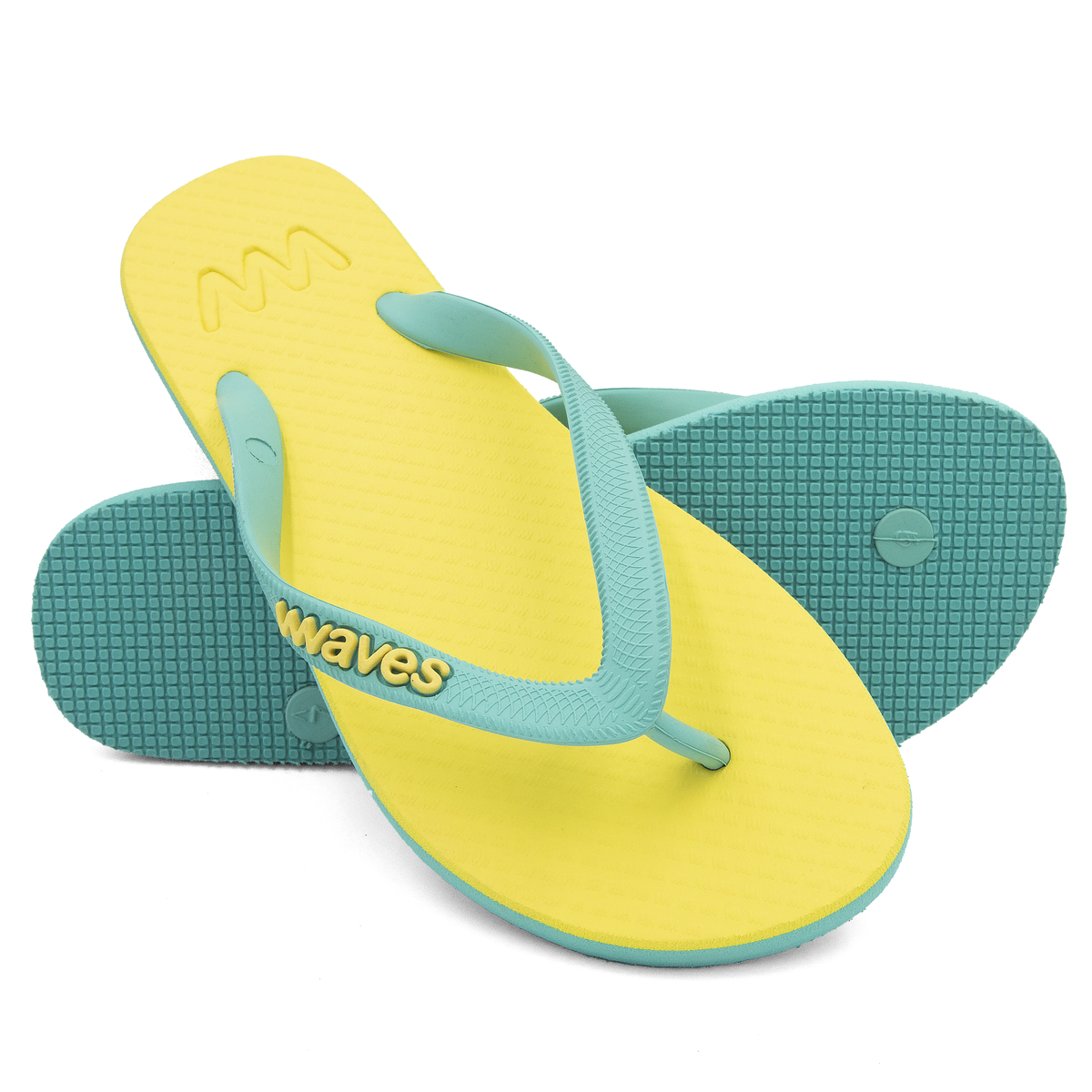 Yellow and Aqua Twofold Flip Flops, Women's – Waves Flip Flops USA
